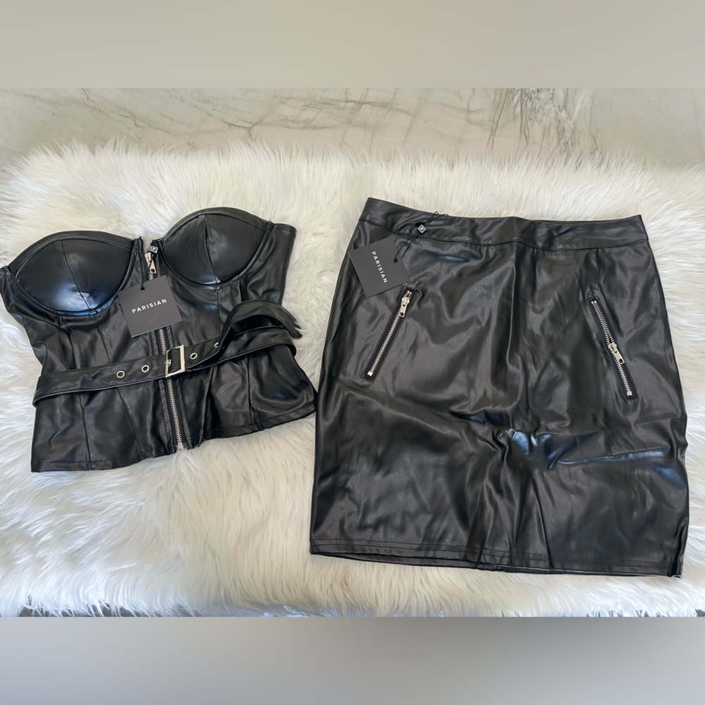 Faux leather skirt set